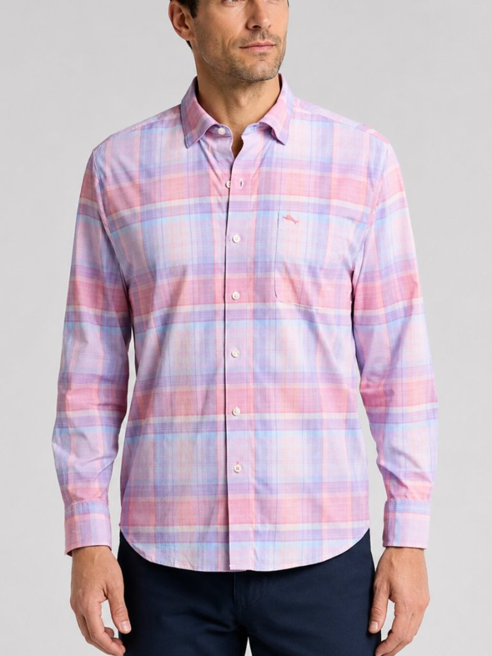 NWT Tommy Bahama Siesta Key Pink Blue Plaid Button Down Shirt UPF 30 Mens L